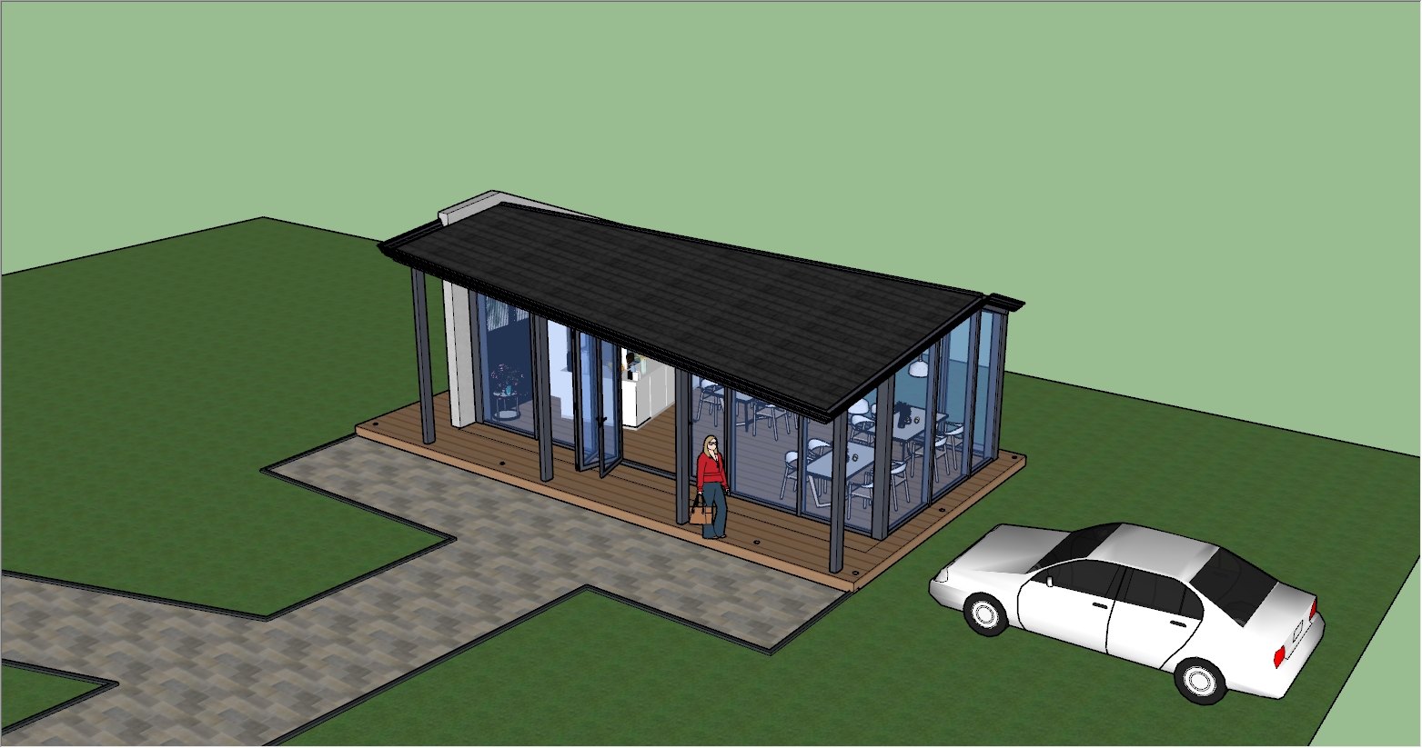 景区异形顶阳光房咖餐厅SU设计效果图