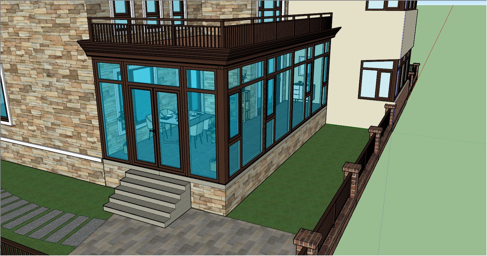 现代简约融合欧式风格阳光房设计SU效果图