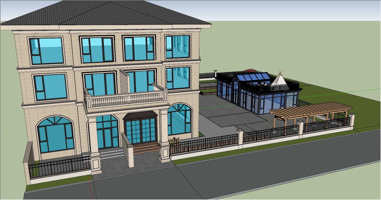 高端庭院独立复合型休闲阳光房设计SU效果图