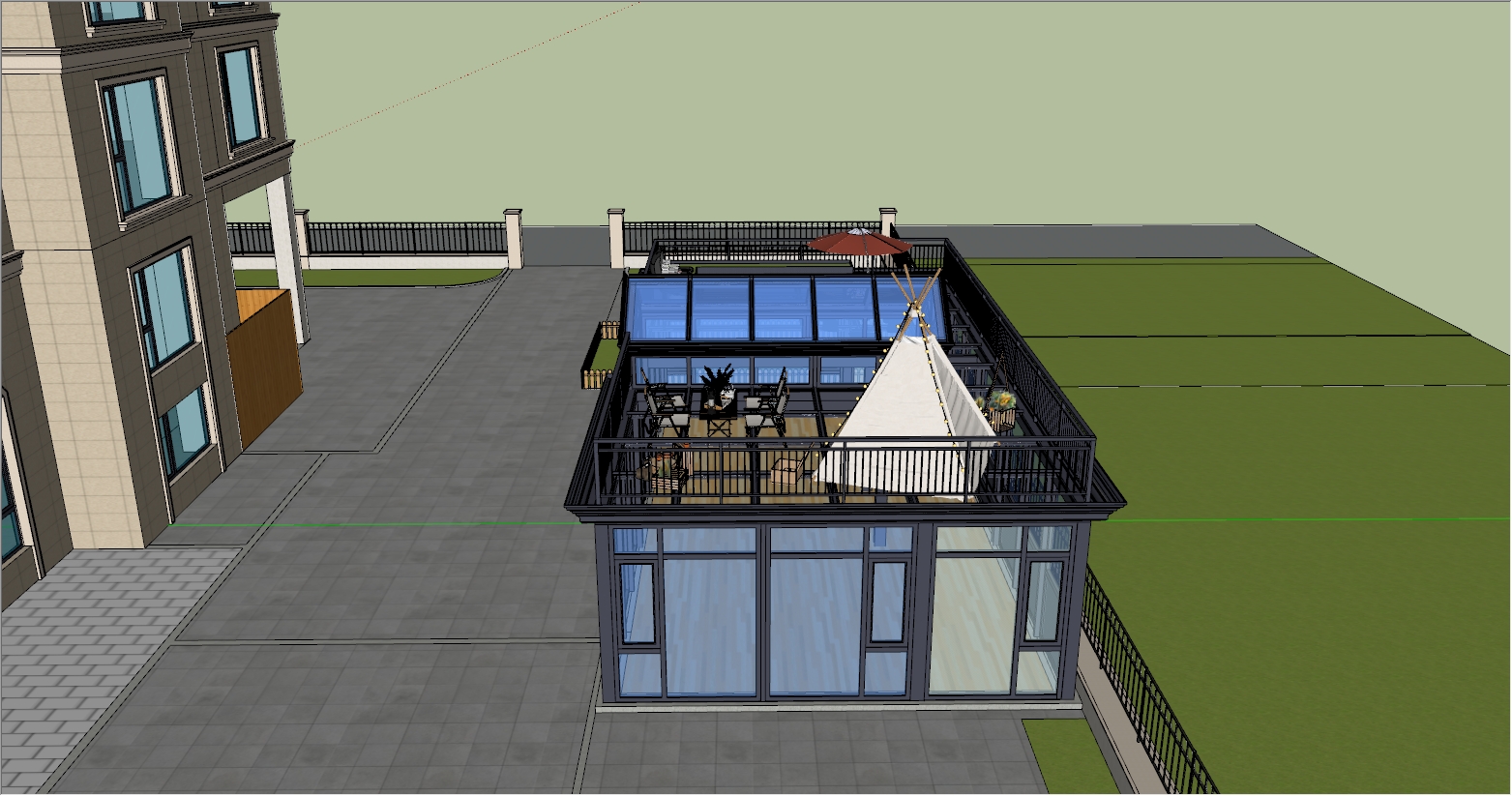高端庭院独立复合型休闲阳光房设计SU效果图