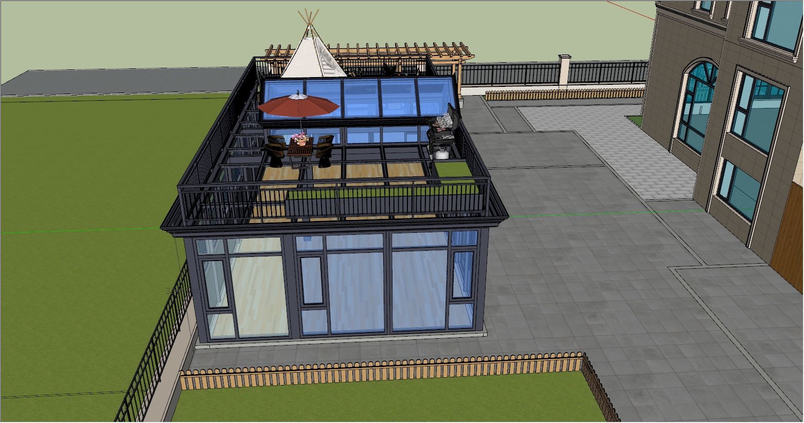 高端庭院独立复合型休闲阳光房设计SU效果图