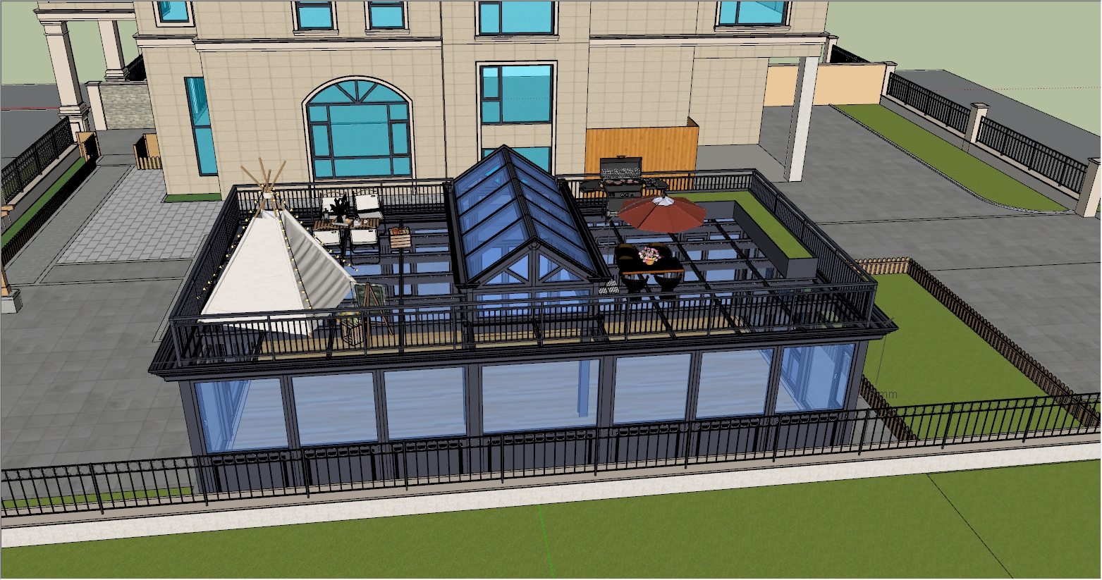 高端庭院独立复合型休闲阳光房设计SU效果图