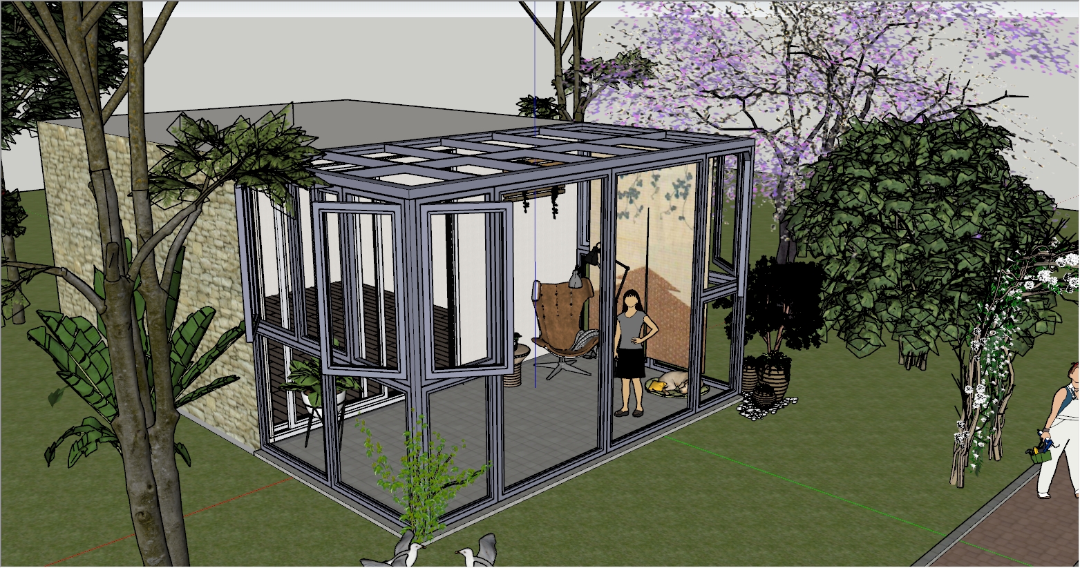 乡村民房入户的阳光房SU设计效果图