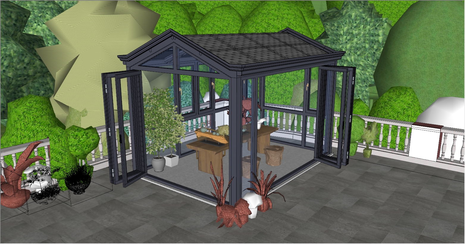 现代滨海风格阳光房茶室设计SU效果图