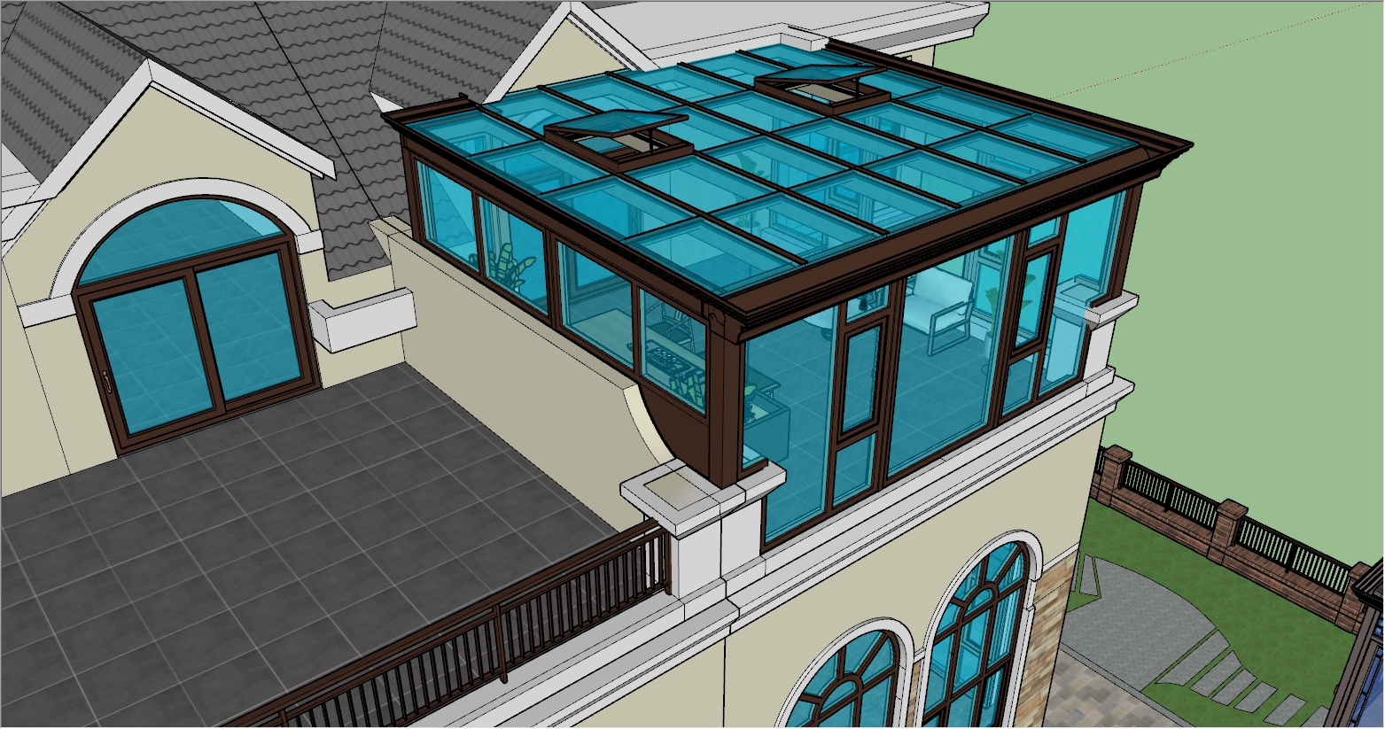 别墅三楼露台欧式风格阳光房设计SU效果图