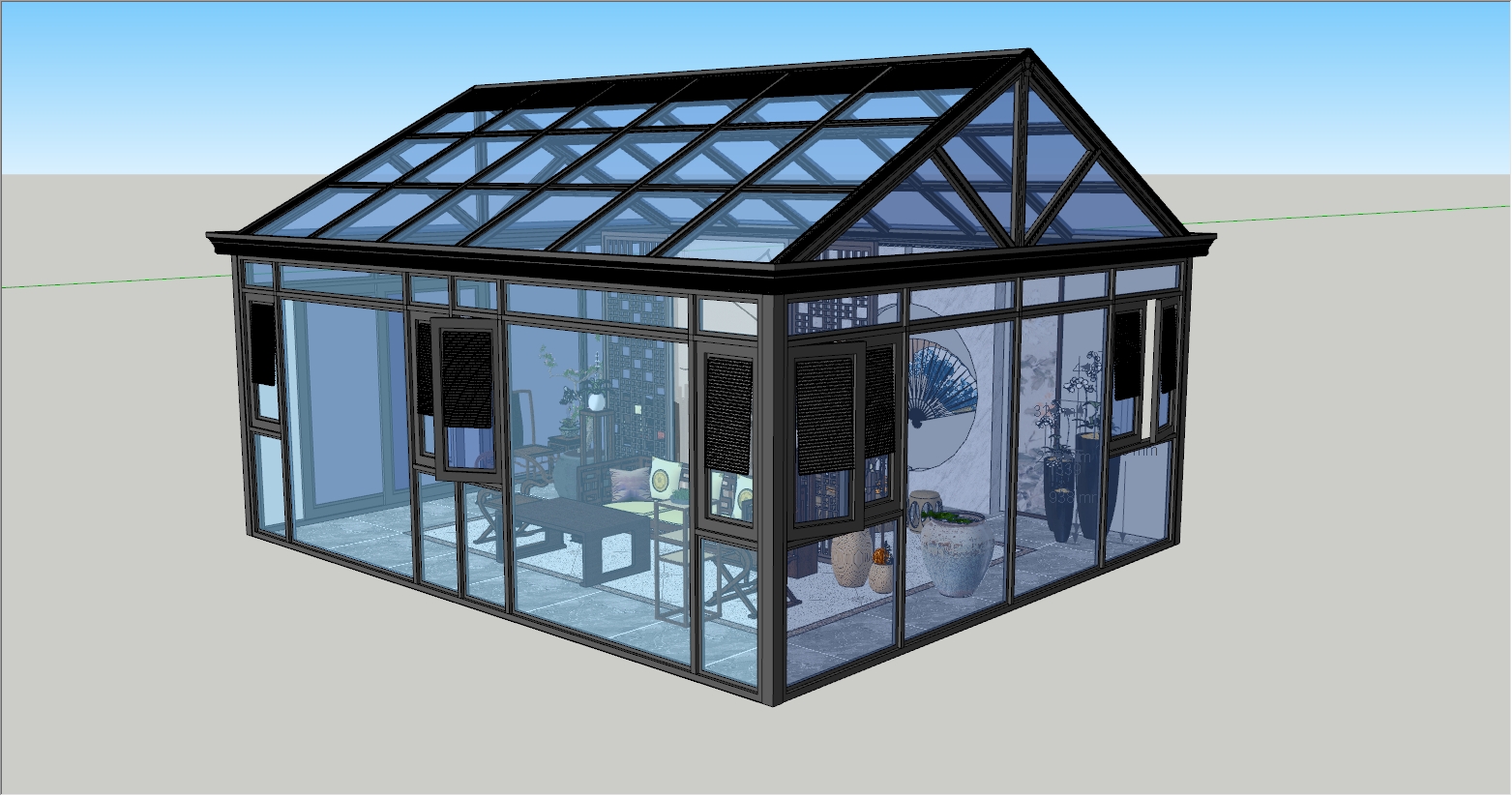 高端人字顶阳光房SU设计效果图