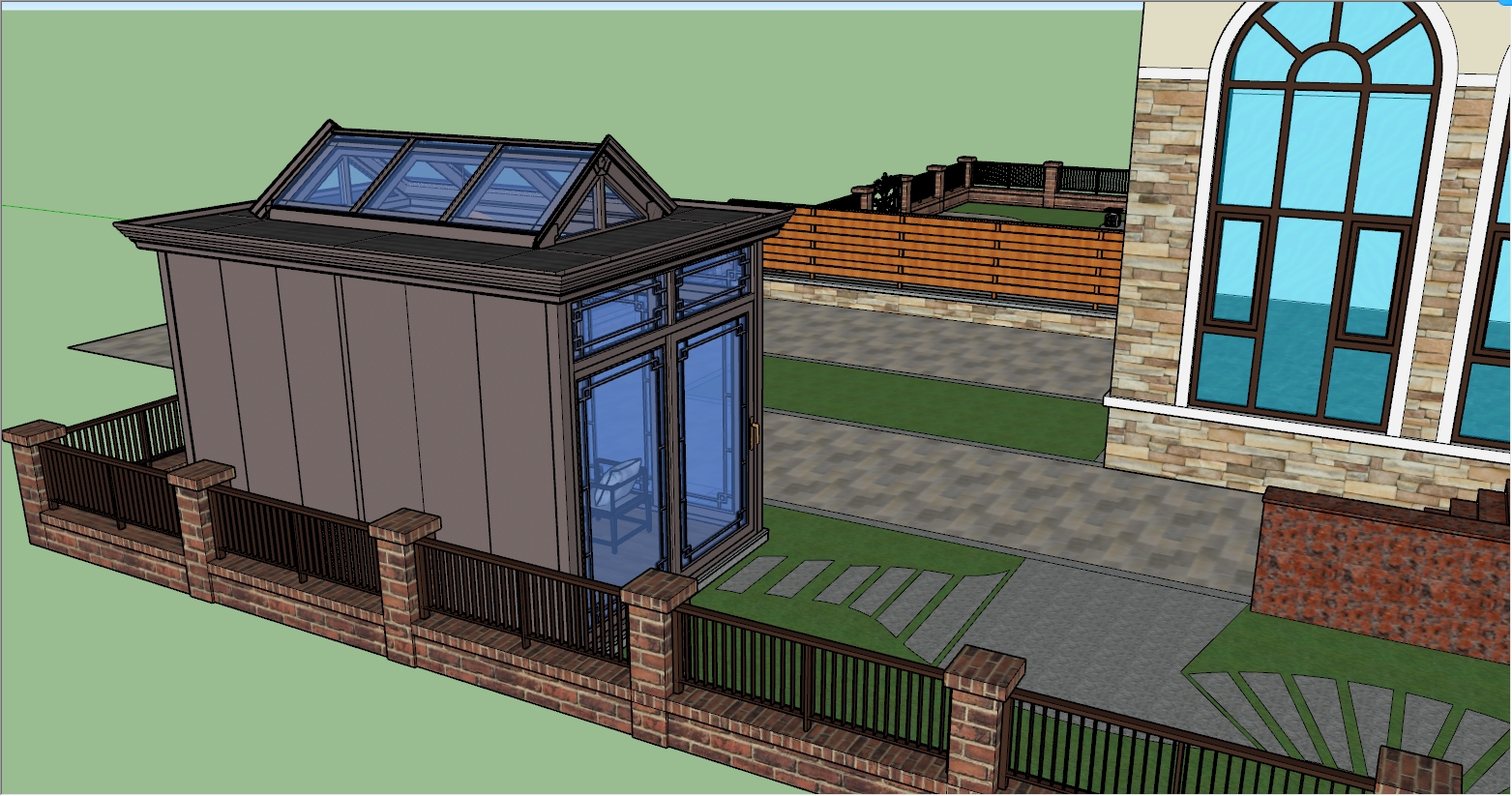 新中式风格独立花园茶室阳光房设计SU效果图