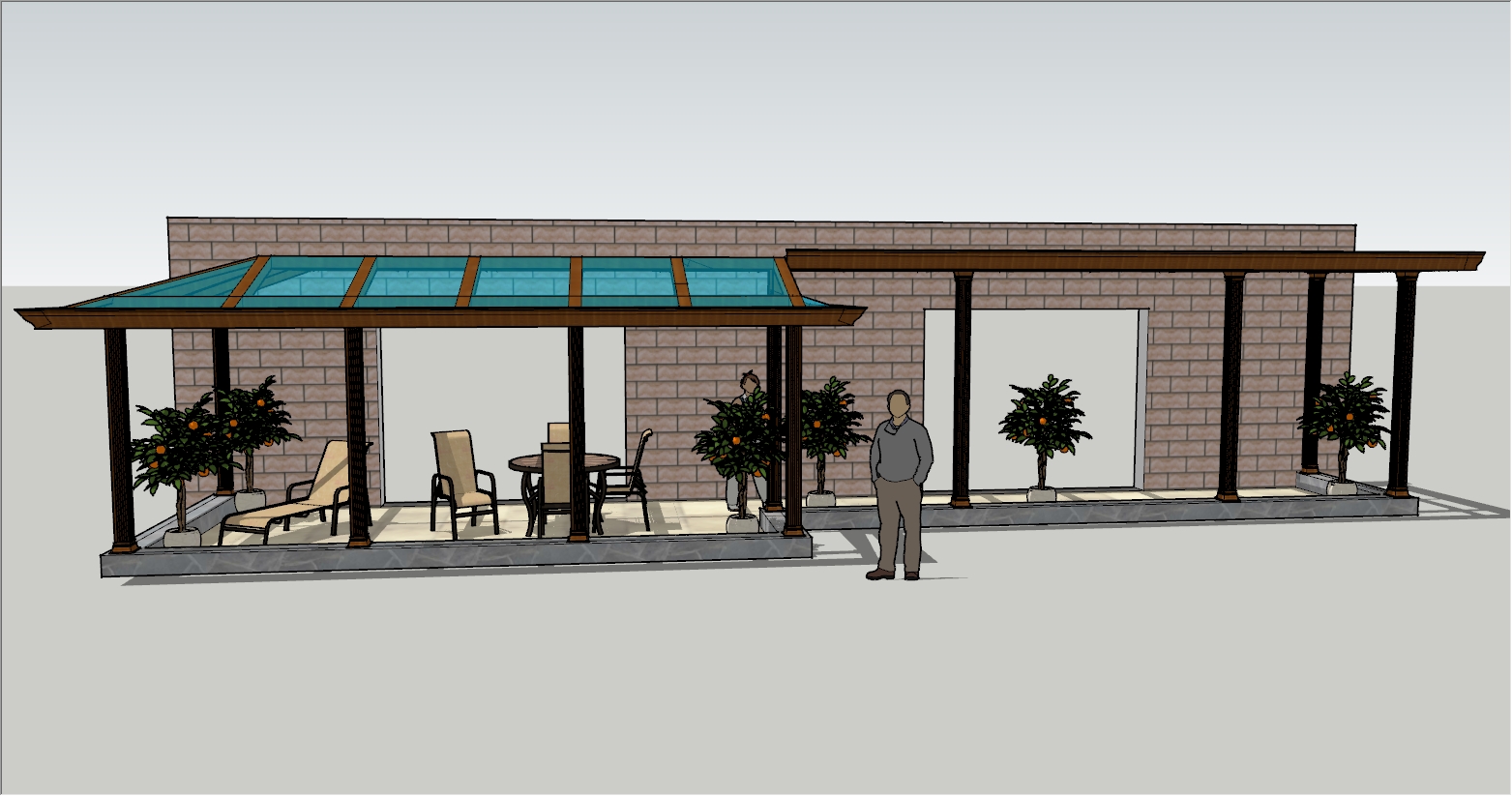 自建房庭院后院半室内阳光房设计效果图
