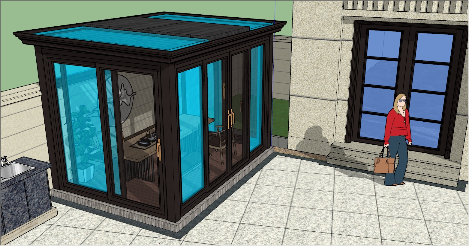 现代简约风格小型庭院阳光房设计SU效果图