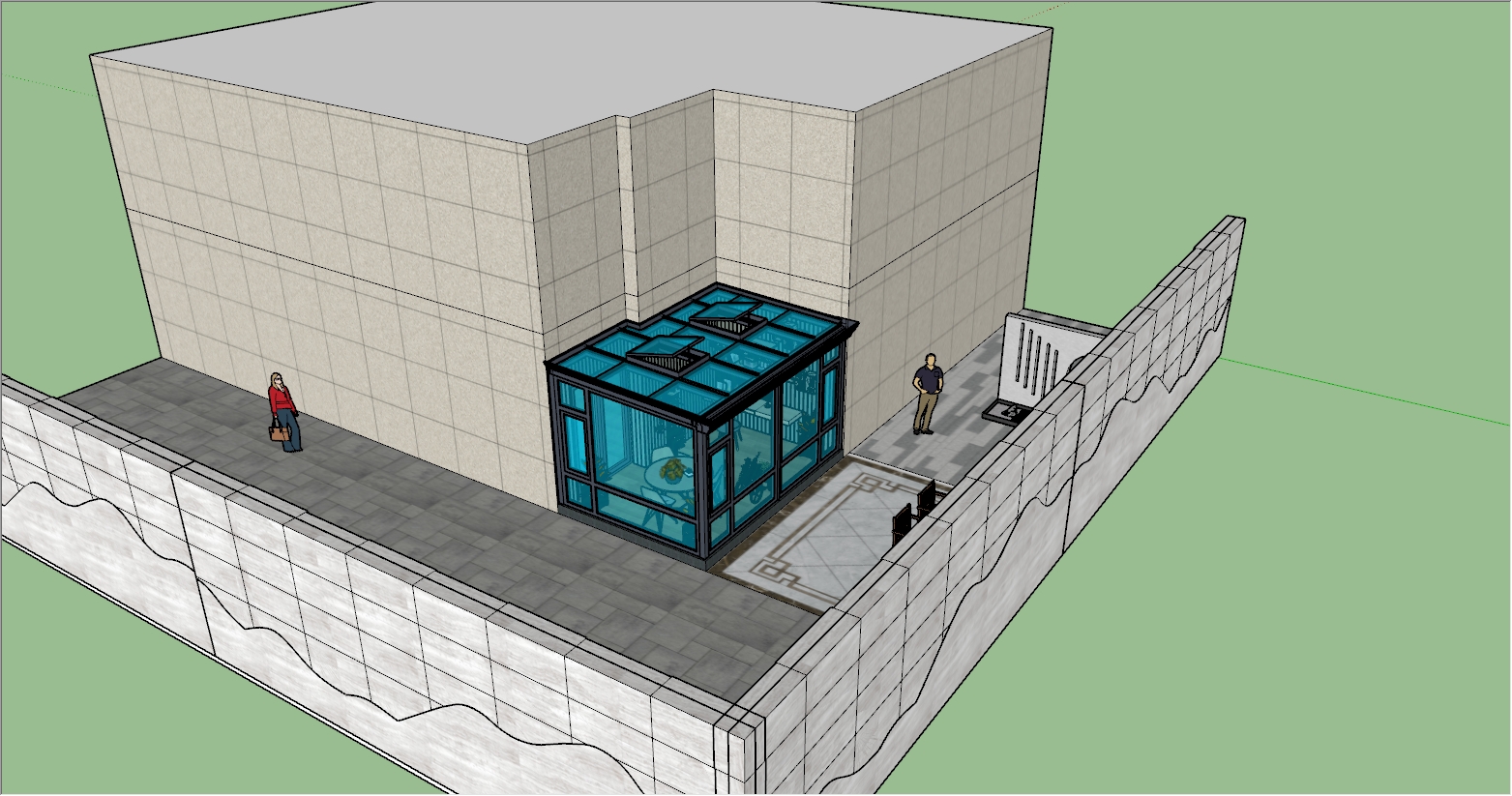 一楼庭院现代简约融合自然风阳光房设计效果图