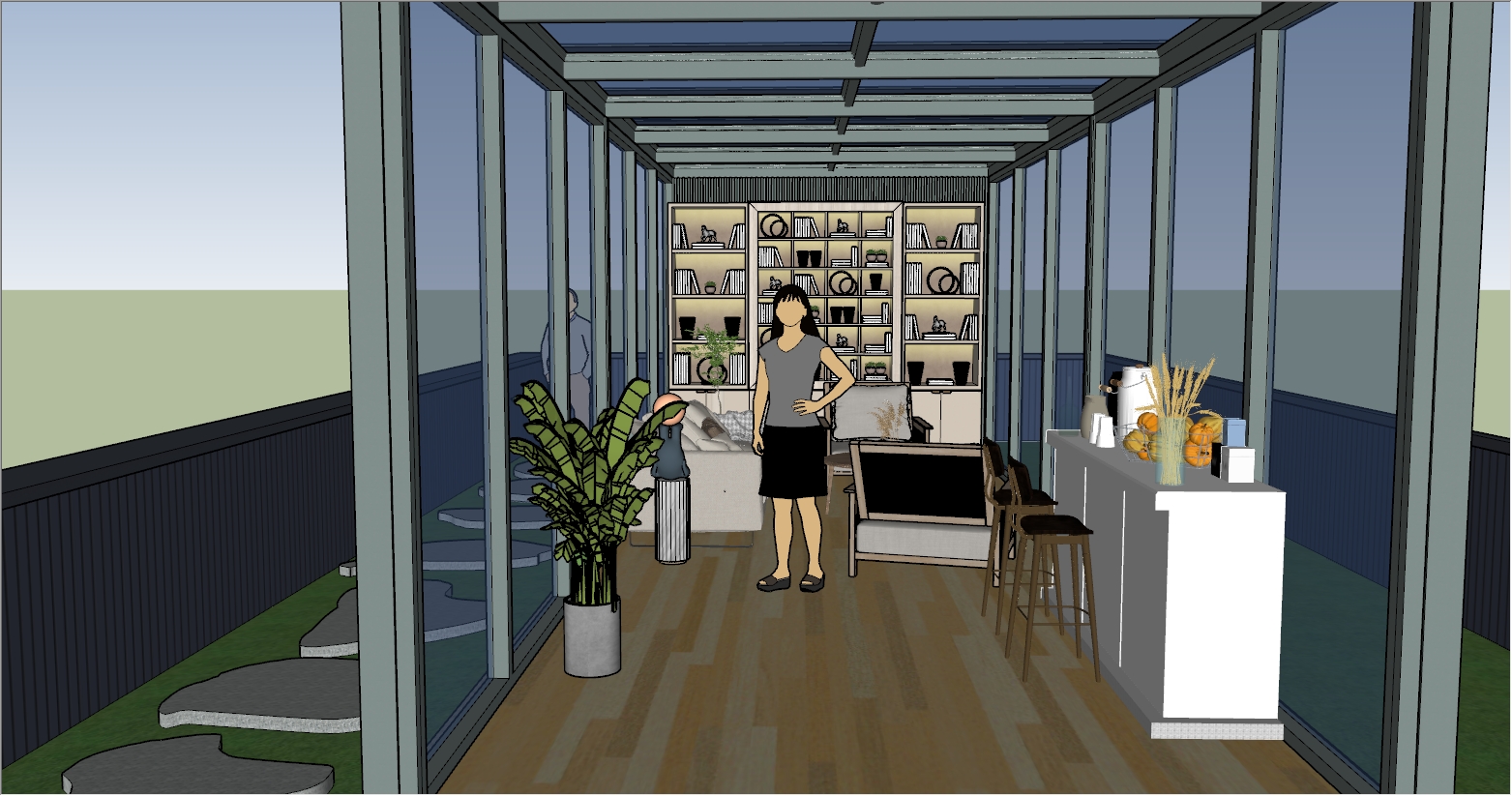 乡村自建民房二楼楼顶阳光房SU设计效果图