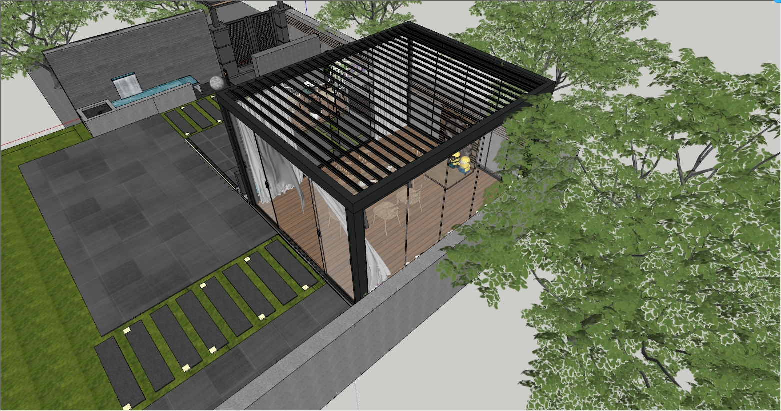 庭院花园电动翻板式铝合金凉亭设计SU效果图