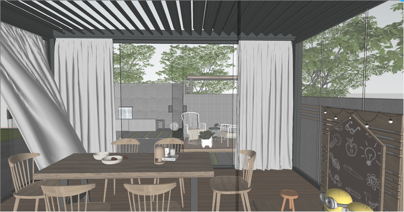 庭院花园电动翻板式铝合金凉亭设计SU效果图