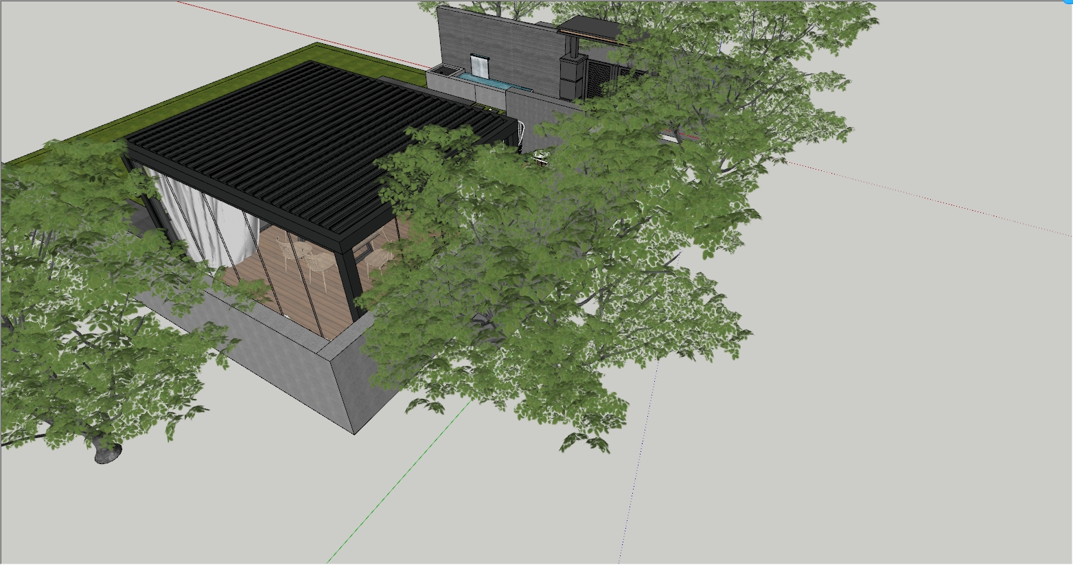 庭院花园电动翻板式铝合金凉亭设计SU效果图