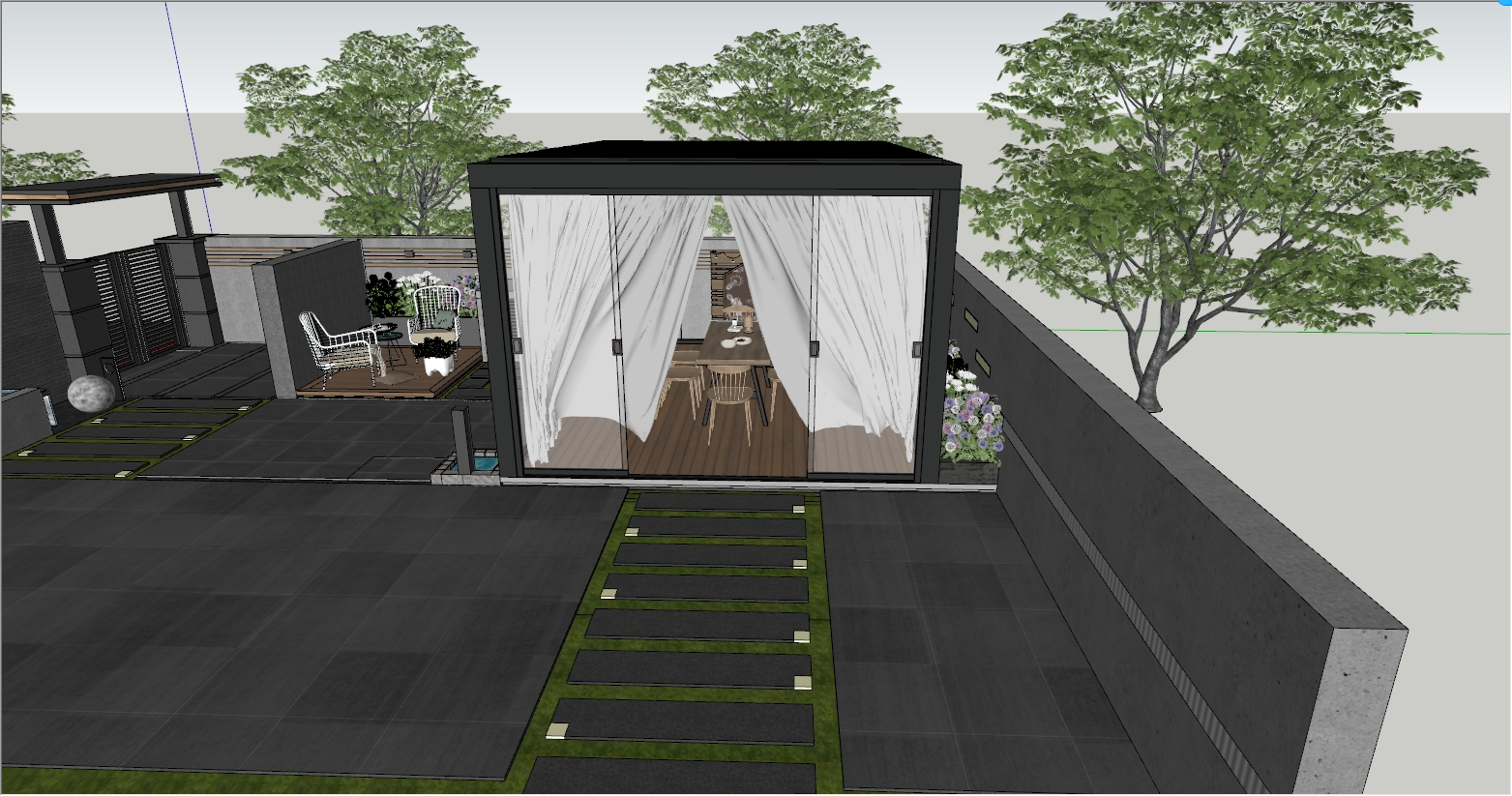 庭院花园电动翻板式铝合金凉亭设计SU效果图