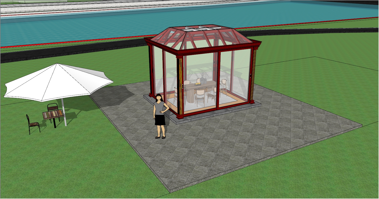 小型现代简约风格玻璃茶室阳光房设计SU效果图