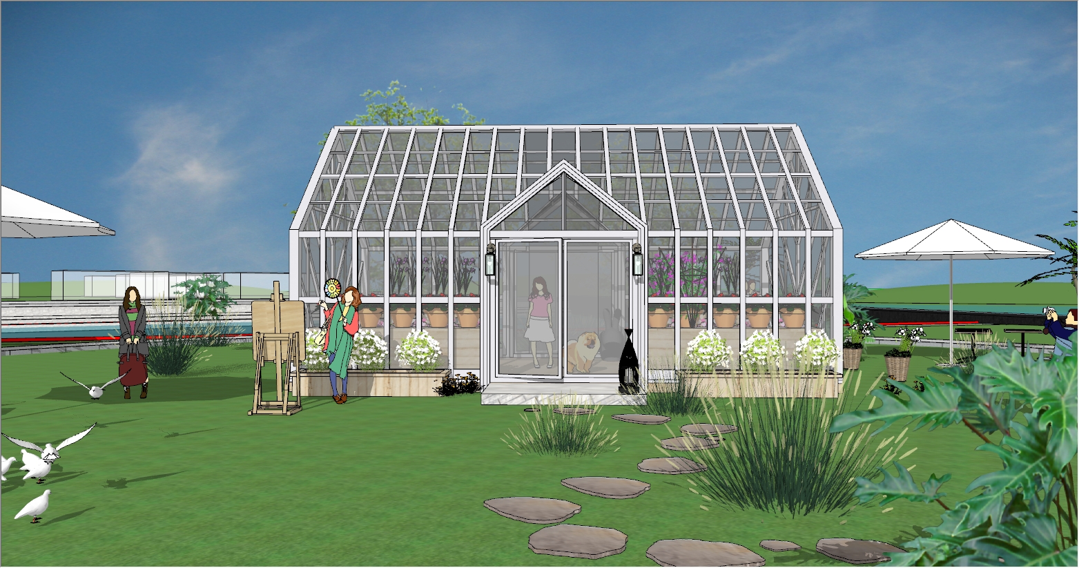 景区、公园玻璃花房阳光房设计SU效果图