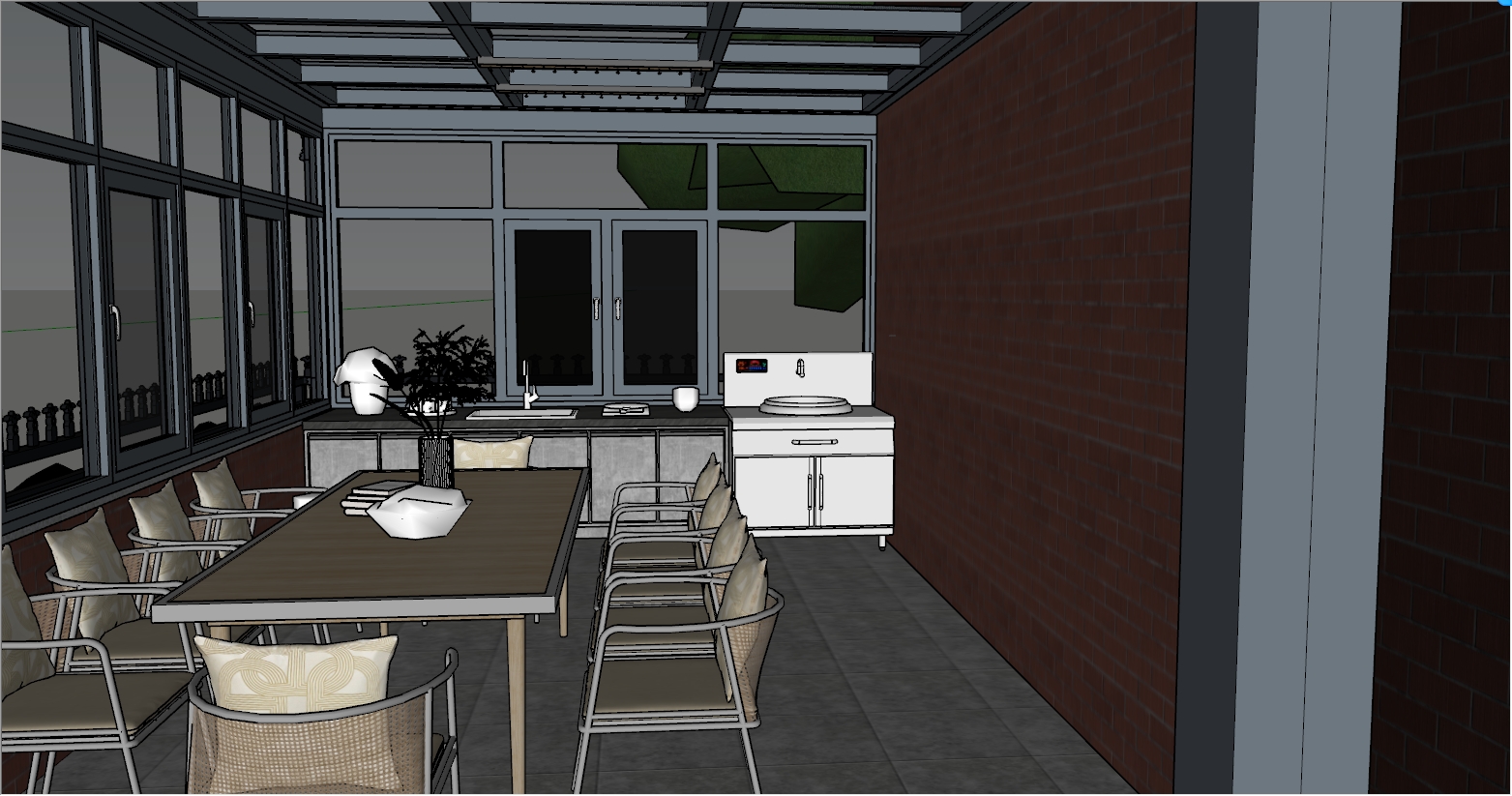 实用型现代简约阳光房设计SU效果图