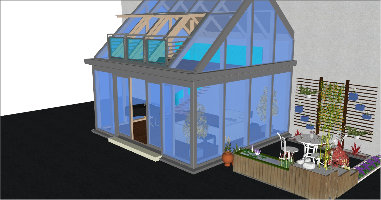 露台二层现代简约阳光房装修效果图