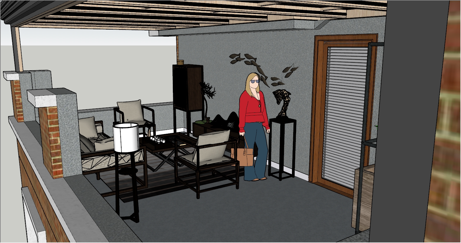 高端别墅三楼露台27平方阳光房设计效果图