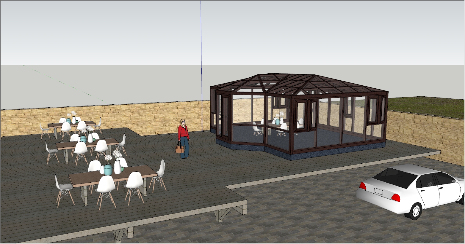 现代工业风融合欧式元素庭院阳光房设计SU效果图