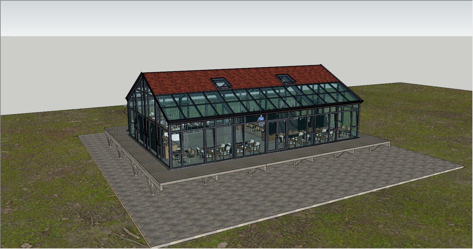 景区公园人字顶咖啡馆阳光房设计SU效果图