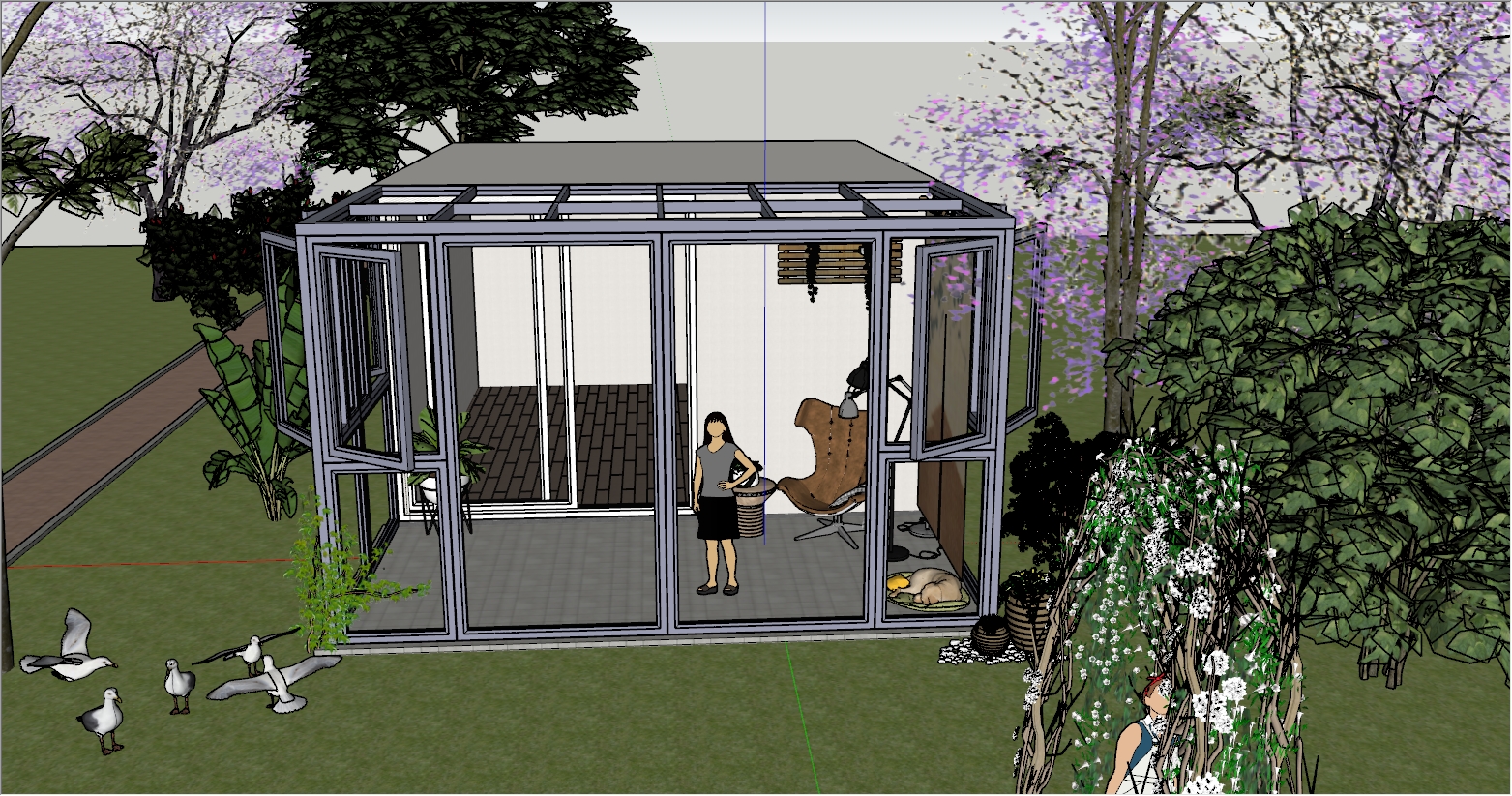 乡村民房入户的阳光房SU设计效果图