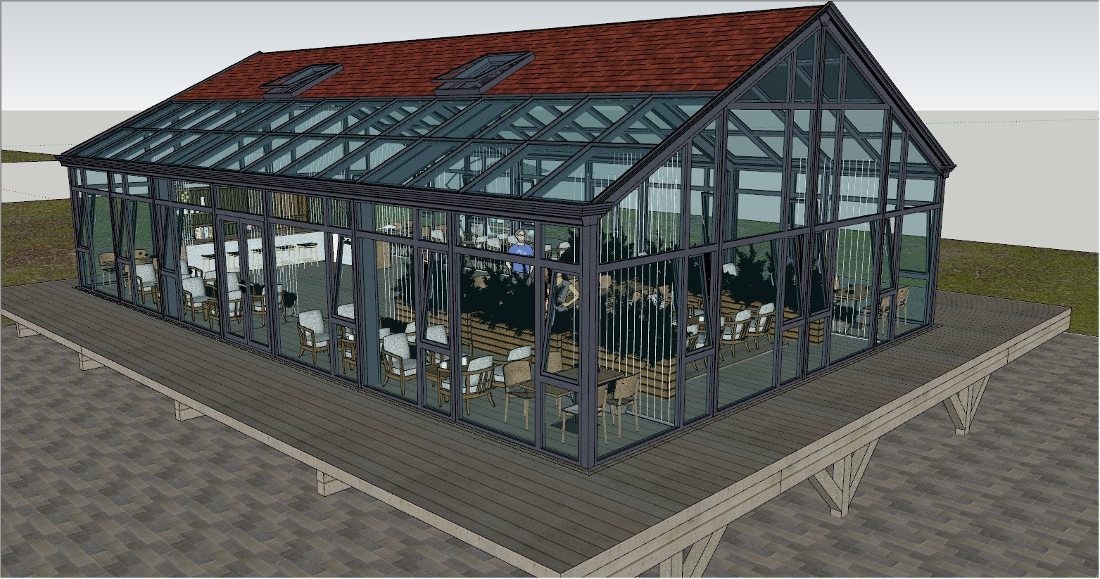 景区公园人字顶咖啡馆阳光房设计SU效果图