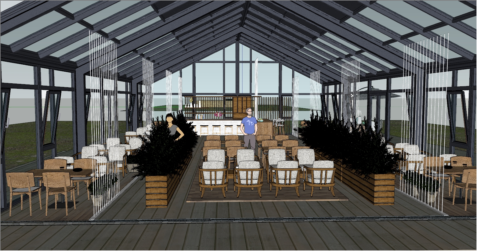 景区公园人字顶咖啡馆阳光房设计SU效果图