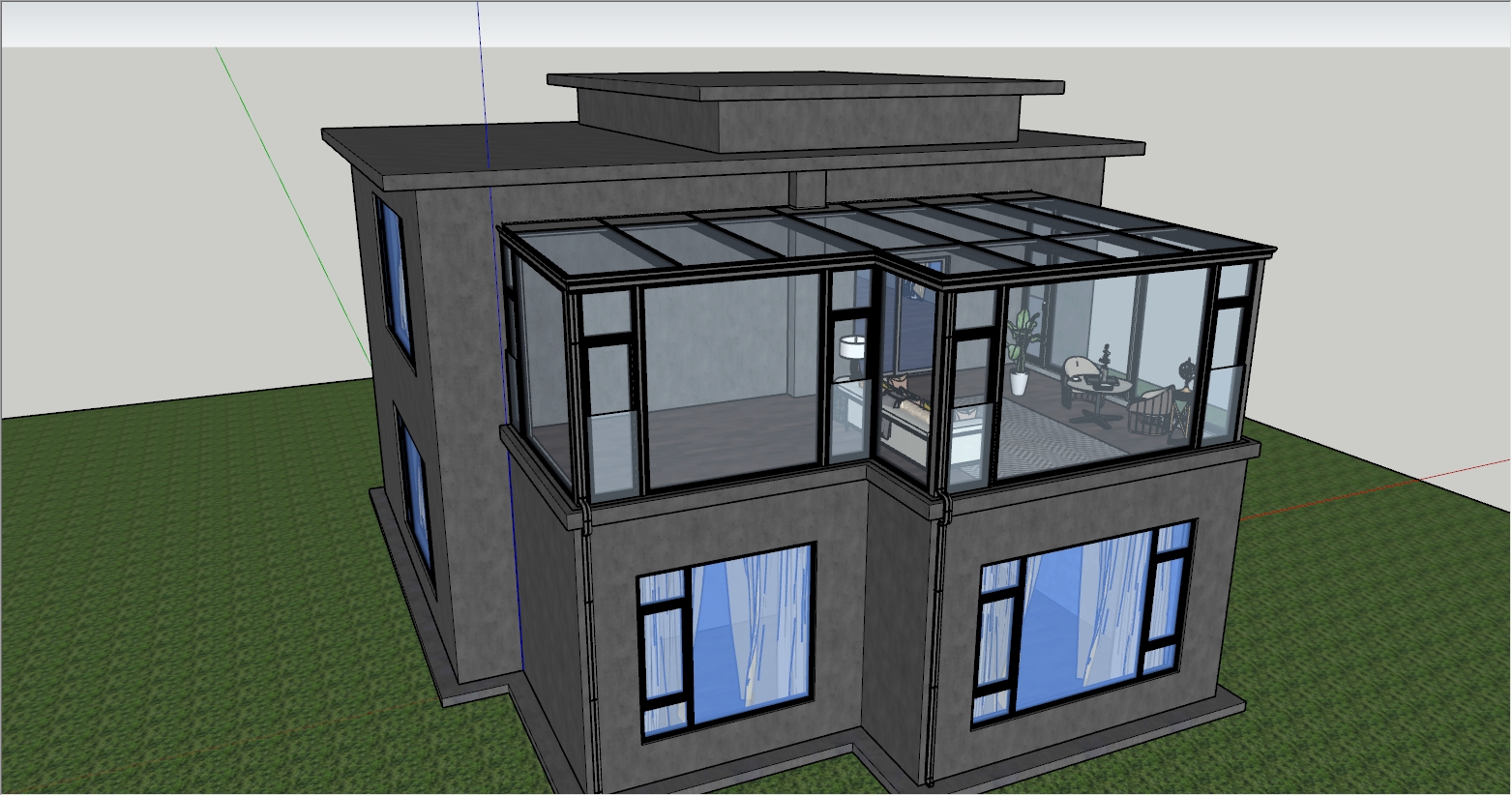 自建房现代简约风格阳光房SU设计效果图