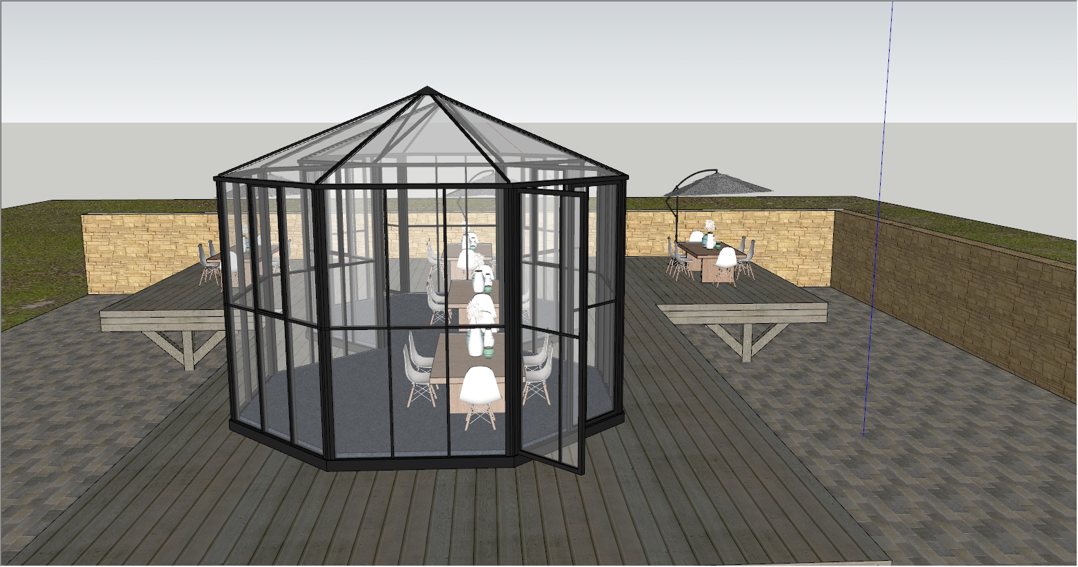 现代简约蒙古包茶室阳光房SU设计效果图
