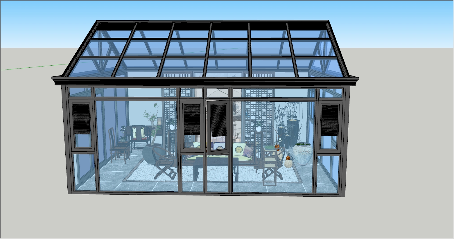 高端人字顶阳光房SU设计效果图