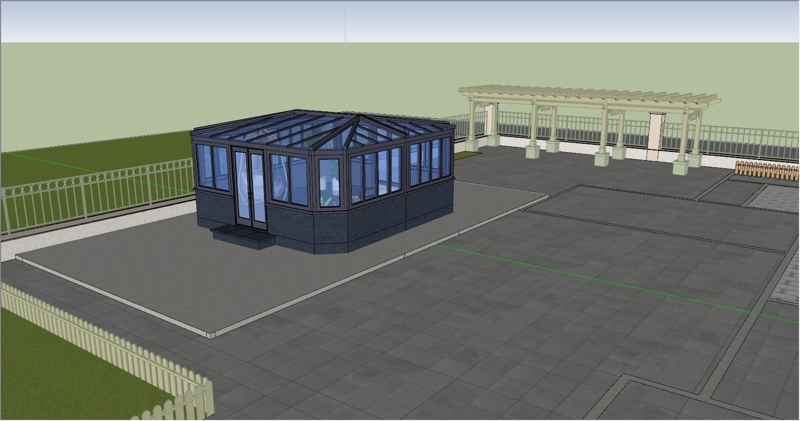 现代简约热带风情庭院阳光房SU设计效果图