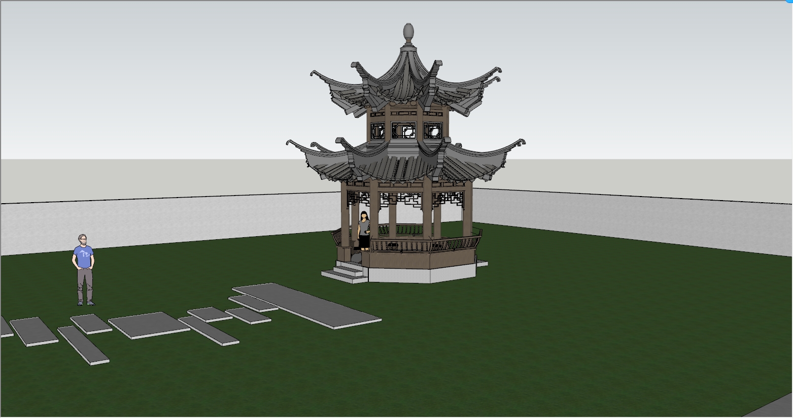 中式双层六角凉亭的设计