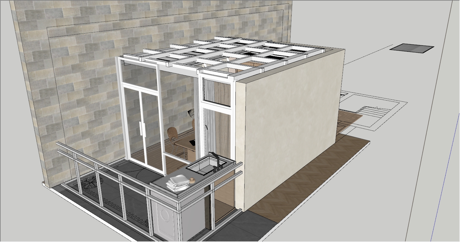 阳台露台改造成现代阳光房书房设计效果图