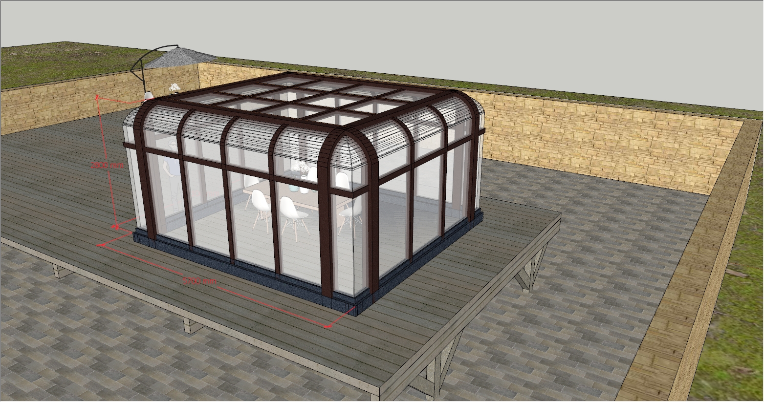 花园现代简约与自然融合风格的阳光房SU设计效果图