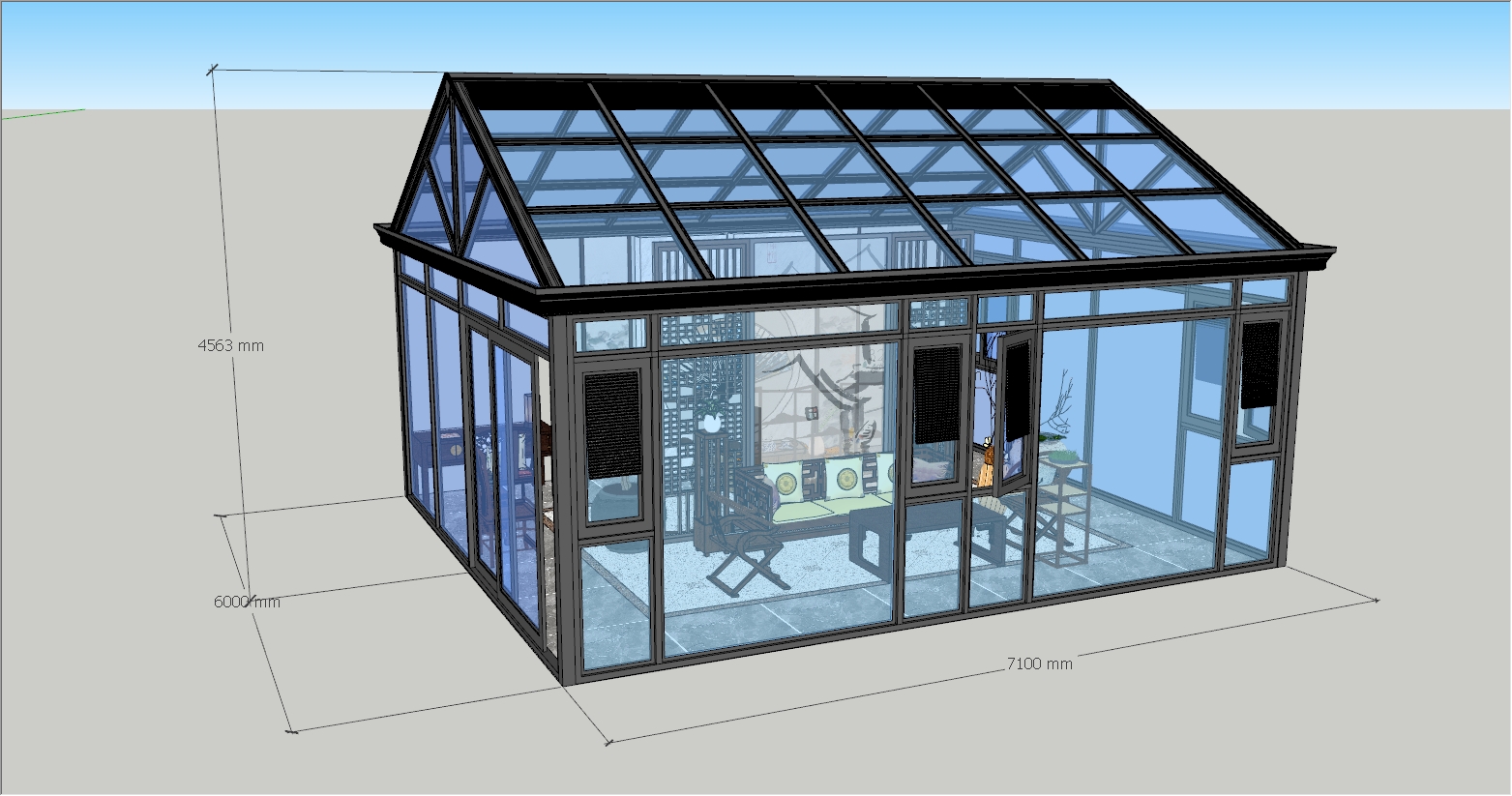 高端人字顶阳光房SU设计效果图