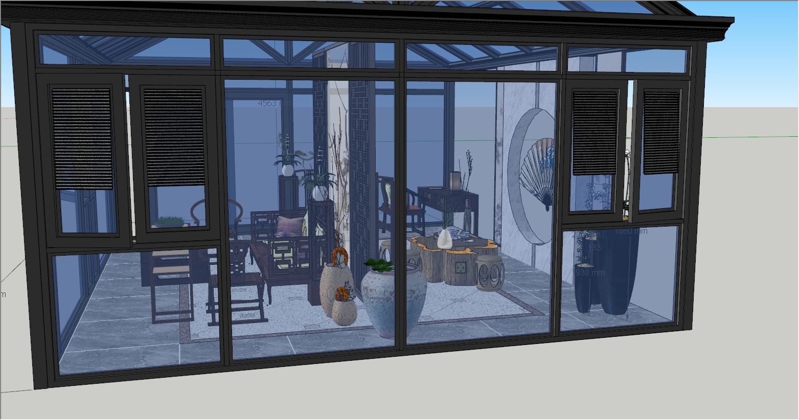 高端人字顶阳光房SU设计效果图