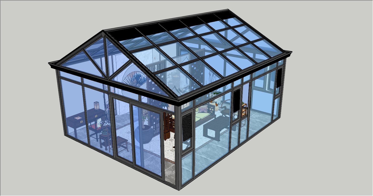 高端人字顶阳光房SU设计效果图