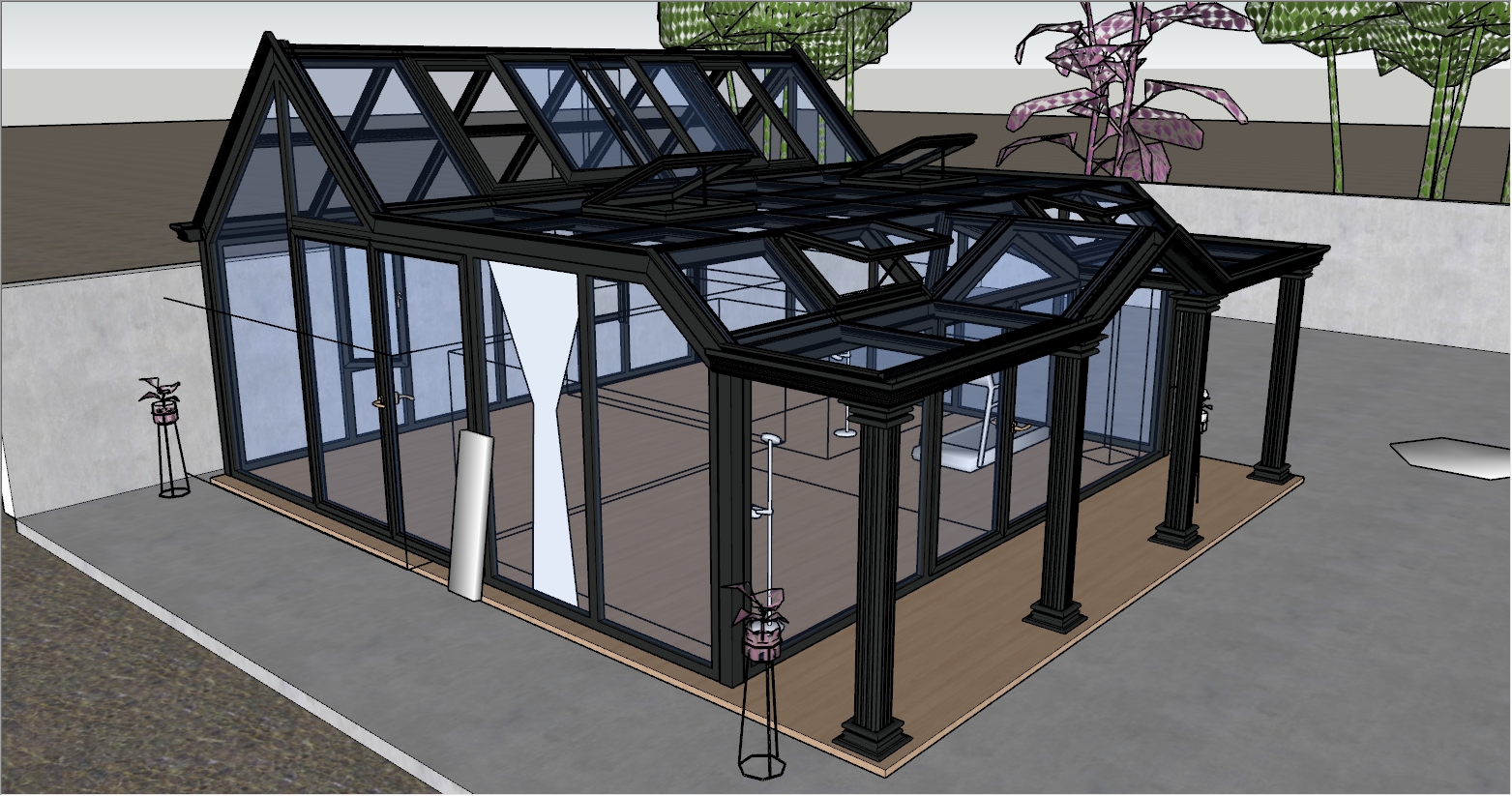 为了健身而设计的现代简约阳光房设计SU效果图