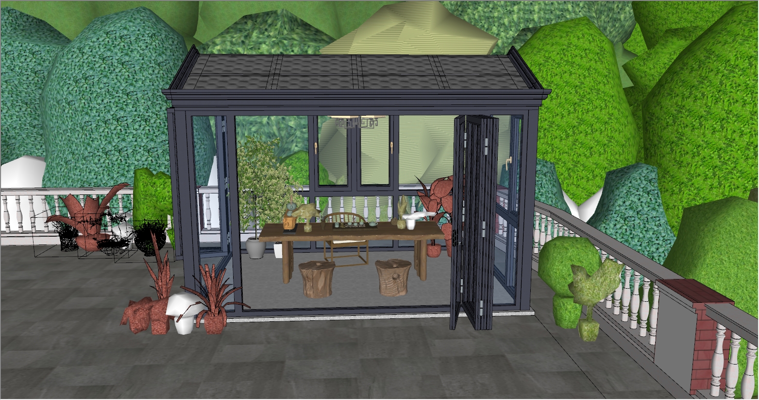 现代滨海风格阳光房茶室设计SU效果图