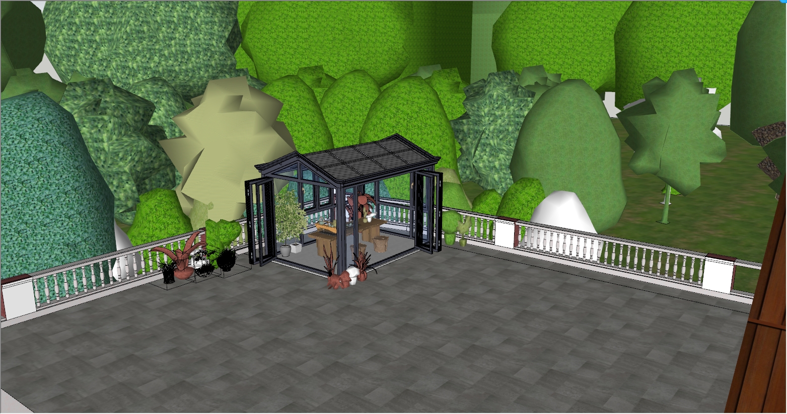 现代滨海风格阳光房茶室设计SU效果图