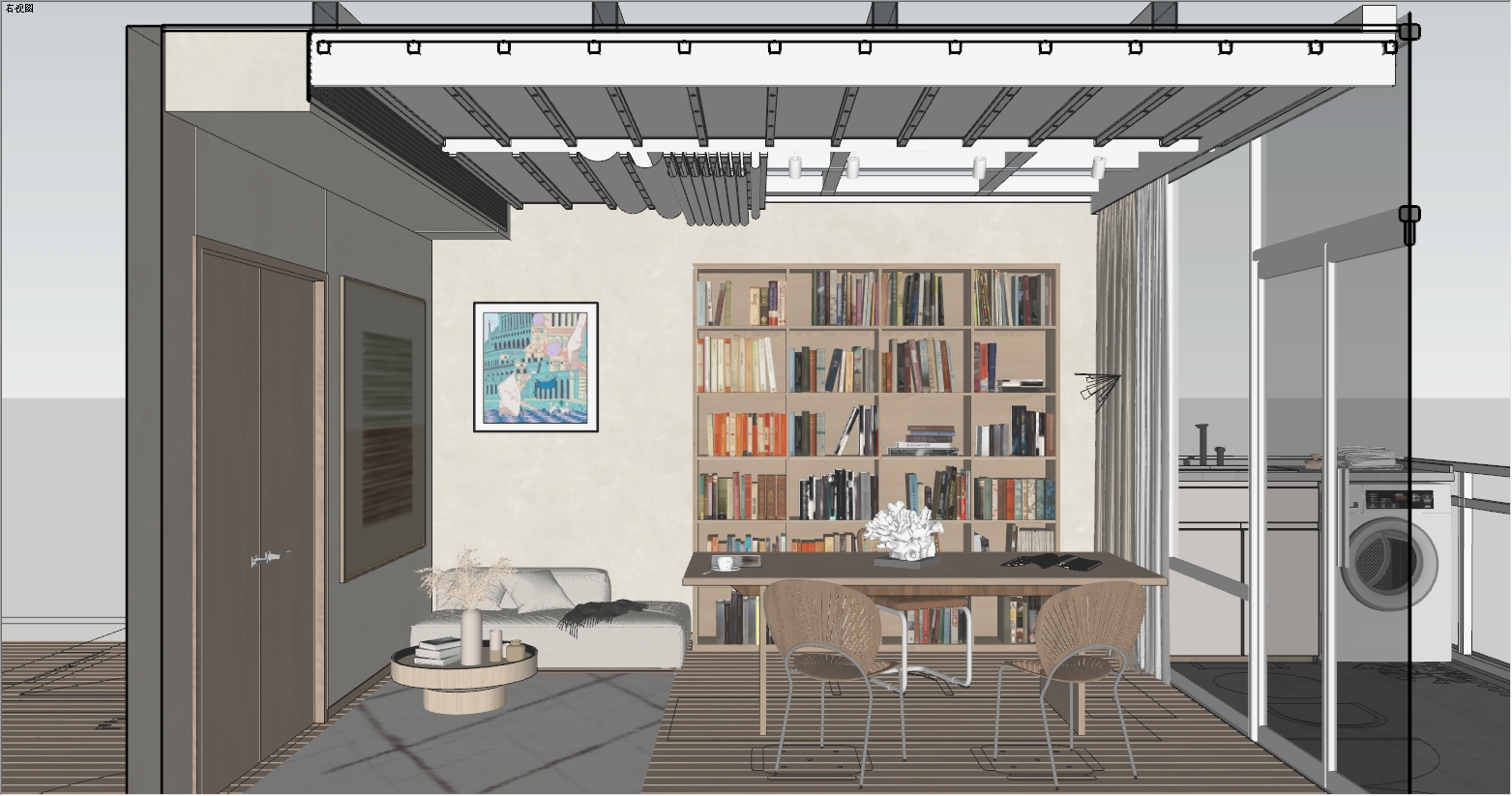 阳台露台改造成现代阳光房书房设计效果图