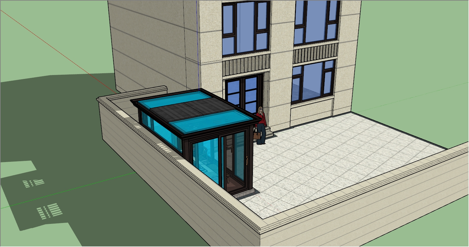 现代简约风格小型庭院阳光房设计SU效果图