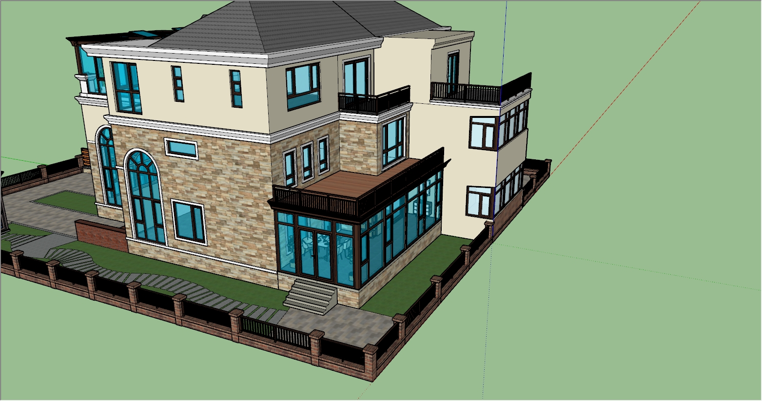 现代简约融合欧式风格阳光房设计SU效果图