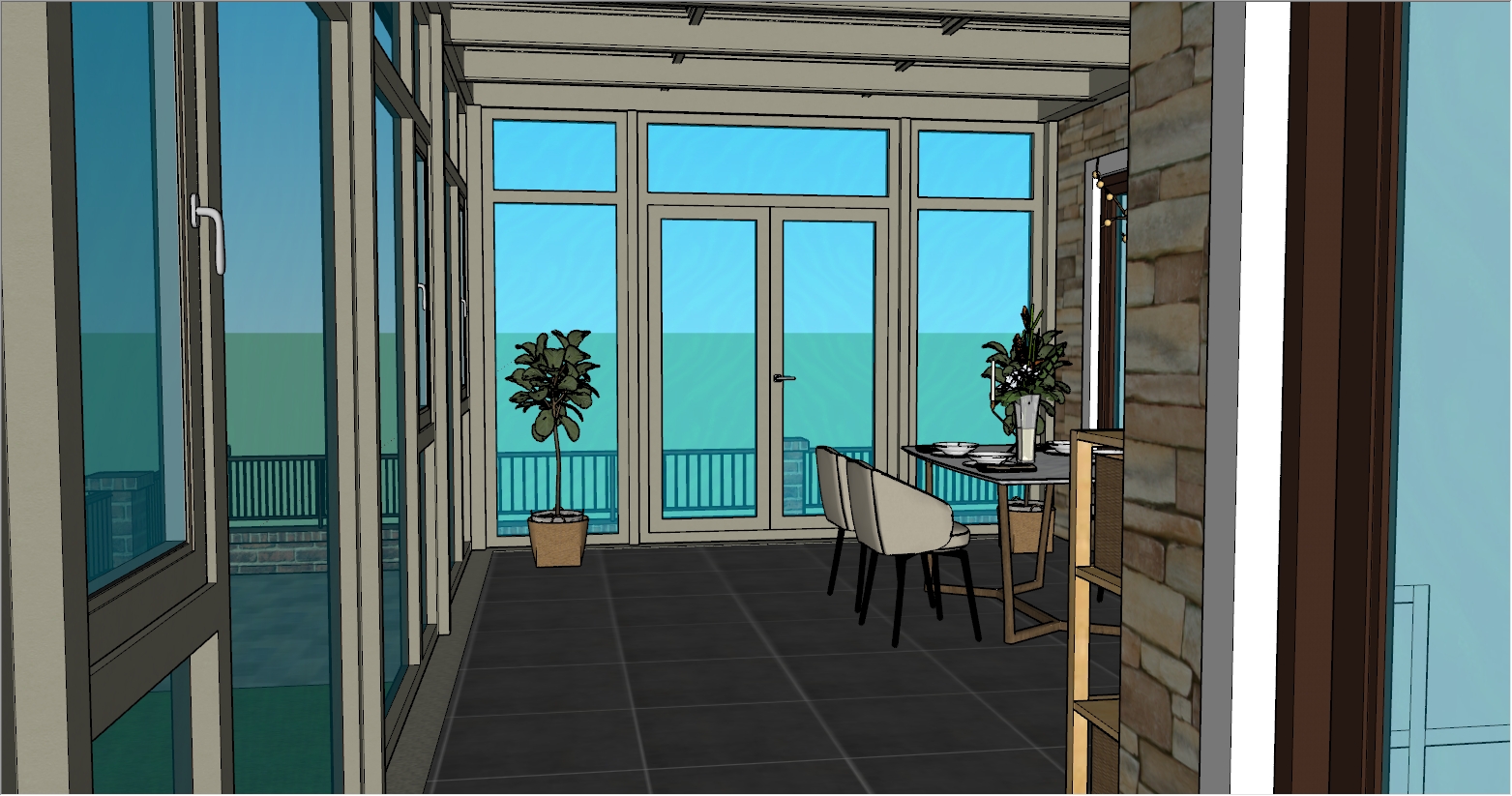 现代简约融合欧式风格阳光房设计SU效果图