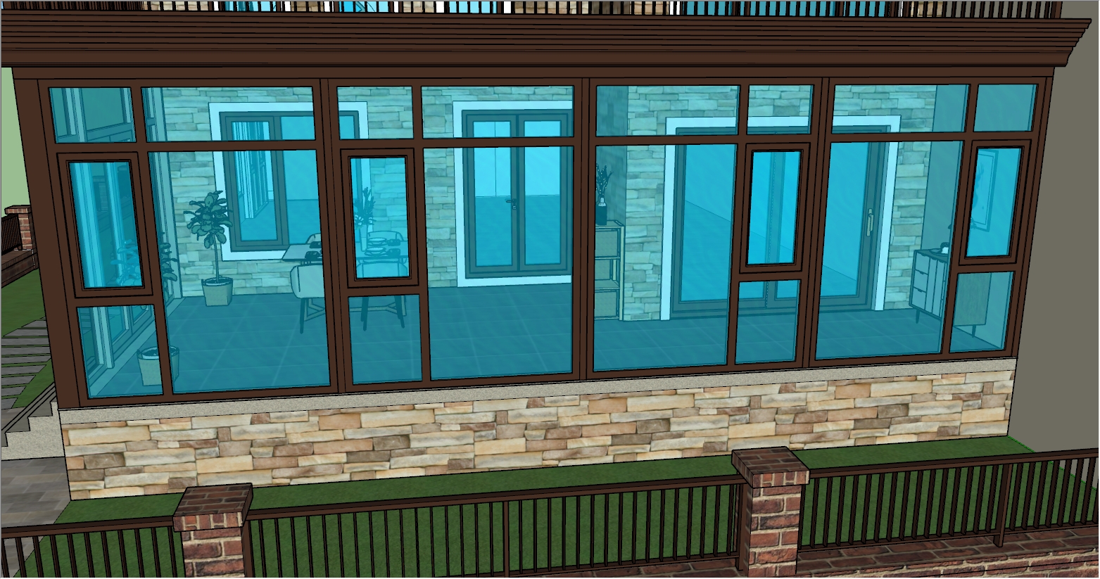 现代简约融合欧式风格阳光房设计SU效果图