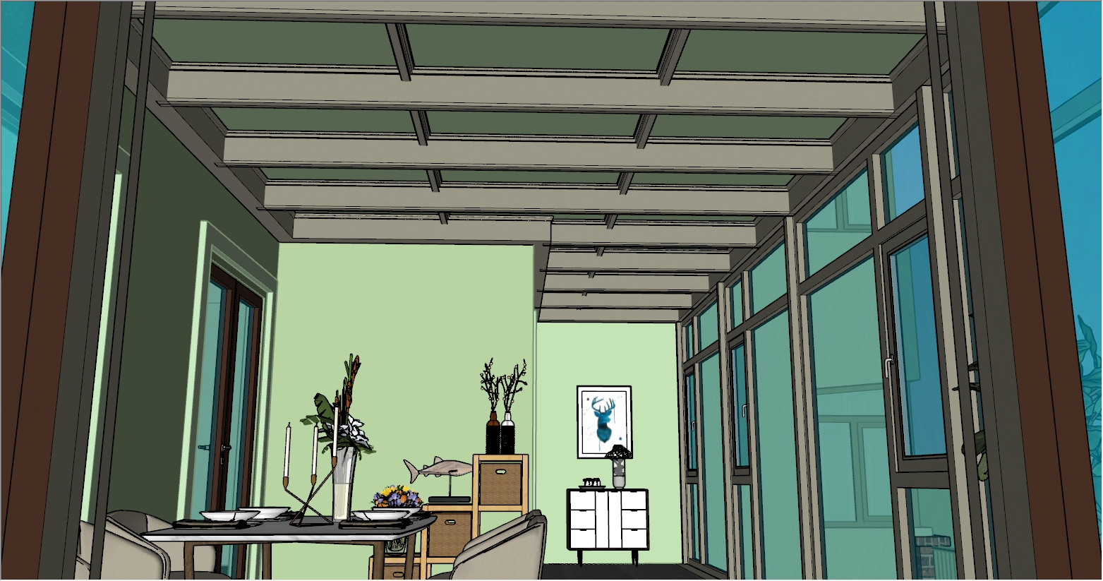 现代简约融合欧式风格阳光房设计SU效果图