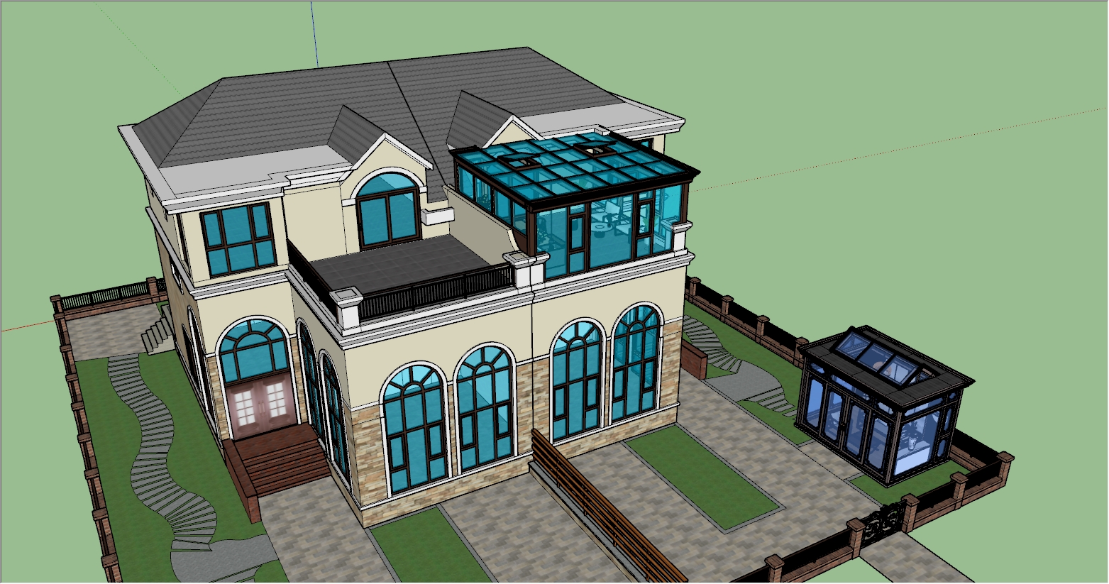 别墅三楼露台欧式风格阳光房设计SU效果图