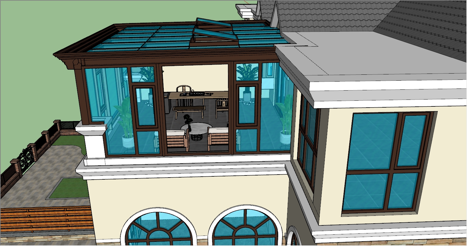 别墅三楼露台欧式风格阳光房设计SU效果图